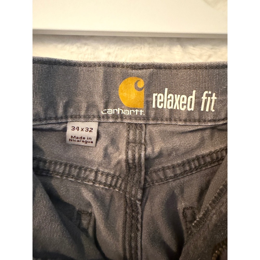 Carhartt Relaxed Fit Work Pants Gray Canvas Carpenter Trousers 34x32 Distressed - Picture 2 of 9